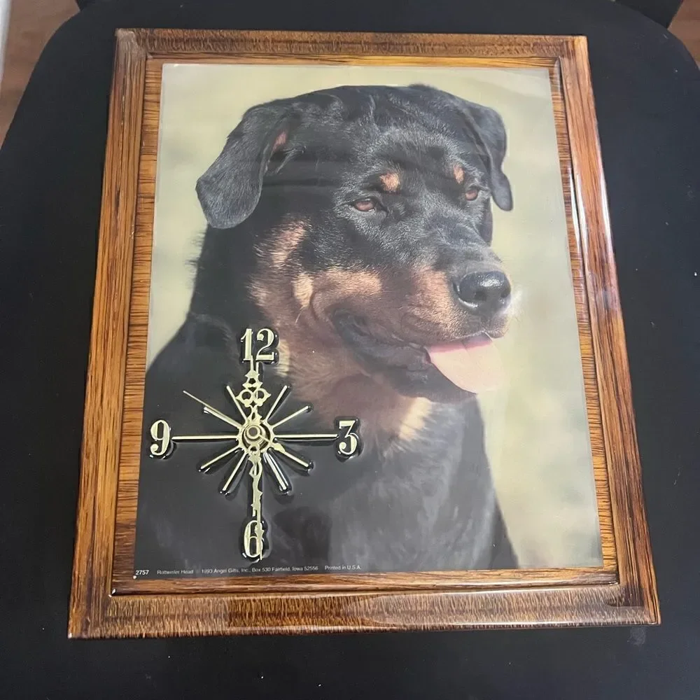 Rare Vintage Wooden Epoxy Rottweiler Clock 1993